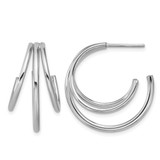 Sterling Silver Rhodium-Plated Polished 3-Row J-Hoop Post Earrings, 26.95 mm