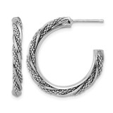 Sterling Silver Rhodium-Plated Polish/Textured Twisted J-Hoop Post Earrings, 25 mm