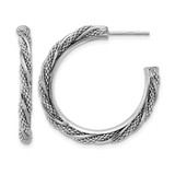 Sterling Silver Rhodium-Plated Polish/Textured Twisted J-Hoop Post Earrings, 31 mm