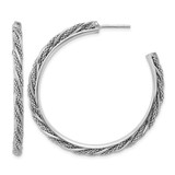 Sterling Silver Rhodium-Plated Polish/Textured Twisted J-Hoop Post Earrings, 47 mm