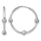 Sterling Silver Rhodium-Plated Polished/Diamond-Cut Beads Endless Hoop Earrings, 23.5 mm