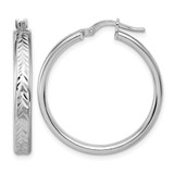 Sterling Silver Rhodium-Plated Polish/Diamond-Cut Round Hoop Earrings, 30 mm