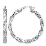 Sterling Silver Rhodium-Plated Polish/Textured Twist Hoop Earrings, 40 mm