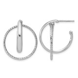 Sterling Silver Rhodium-Plated Polished / Diamond-Cut Fancy Circles Post J-Hoop Earrings, 27.55 mm