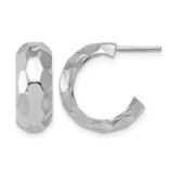 Sterling Silver Rhodium-Plated Polish Textured Post J-Hoop Earrings, 17 mm