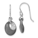 Ruthenium-Plated Sterling Silver Ruthenium-Plated Scratch Finish Oval Dangle French Wire Earrings, 31.5 mm