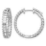 Sterling Shimmer Sterling Silver Rhodium-Plated 3 mm X 2 mm Cubic Zirconia 46 Stone In and Out Hinged Hoop Earrings, 24.9 mm Long