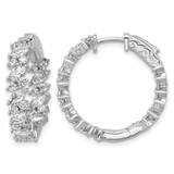 Sterling Shimmer Sterling Silver Rhodium-Plated Cubic Zirconia 54 Stone In and Out Hinged Hoop Earrings, 24.4 mm