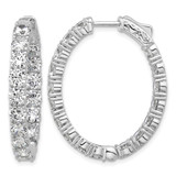 Sterling Shimmer Sterling Silver Rhodium-Plated 4 mm Cubic Zirconia 34 Stone Oval In and Out Hinged Hoop Earrings, 32.7 mm Long
