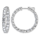Sterling Shimmer Sterling Silver Rhodium-Plated 4.00 mm Cubic Zirconia 34 Stone In and Out Hinged Hoop Earrings, 30.1 mm Long