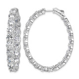 Sterling Shimmer Sterling Silver Rhodium-Plated 5.25 mm Cubic Zirconia 38 Stone Oval In and Out Hinged Hoop Earrings, 47.2 mm Long