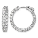 Sterling Shimmer Sterling Silver Rhodium-Plated 3 mm Cubic Zirconia 32 Stone In and Out Hinged Hoop Earrings, 25.8 mm Long