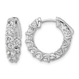 Sterling Shimmer Sterling Silver Rhodium-Plated 3 mm Cubic Zirconia 18 Stone In and Out Hinged Hoop Earrings, 18.5 mm Long