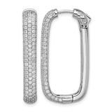 Sterling Shimmer Sterling Silver Rhodium-Plated 1.3 mm Cubic Zirconia 258 Stone Rectangle Hinged Hoop Earrings, 34 mm Long