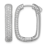 Sterling Shimmer Sterling Silver Rhodium-Plated 1.3 mm Cubic Zirconia 198 Stone Rectangle Hinged Hoop Earrings, 24.7 mm Long