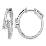 Sterling Shimmer Sterling Silver Rhodium-Plated Cubic Zirconia 62 Stone In and Out Hinged Hoop Earrings, 28.3 mm
