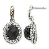 Shey Couture Sterling Silver with 14K Accent Antiqued Checkerboard-Cut Black Onyx Post Dangle Earrings, 28 mm