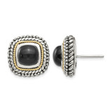 Shey Couture Sterling Silver with 14K Accent Antiqued Cabochon Black Onyx Stud Earrings, 16 mm