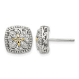 Shey Couture Sterling Silver Rhodium-Plated with 14K Accent 0.05ct Diamond Vintage Stud Earrings, 12 mm