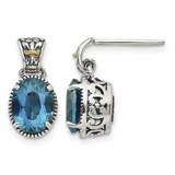 Shey Couture Sterling Silver with 14K Accent Antiqued Oval London Blue Topaz Post Dangle Earrings, 16 mm