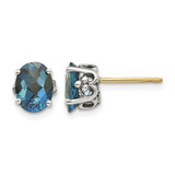 Shey Couture Sterling Silver with 14K Accent Antiqued Oval London Blue Topaz Stud Earrings, 9 mm