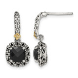Shey Couture Sterling Silver with 14K Accent Antiqued Checkerboard-Cut Black Onyx Post Dangle Earrings, 23 mm