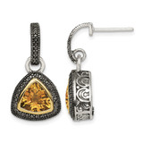 Shey Couture Sterling Silver with 14K Accent Antiqued Trillion Bezel Citrine Dangle Earrings
