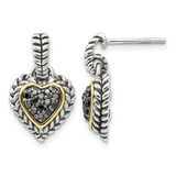 Shey Couture Sterling Silver with 14K Accent Antiqued Black 0.26ct Diamond Dangle Post Heart Drop Earrings, 17 mm