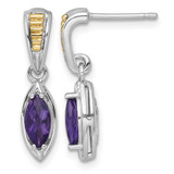 Shey Couture Sterling Silver Rhodium-Plated with 14K Accent Marquise Amethyst Post Dangle Earrings, 22.15 mm