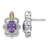 Shey Couture Sterling Silver Rhodium-Plated with 14K Accent Oval Amethyst Vintage Stud Earrings, 18.3 mm