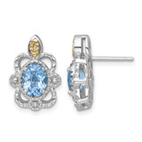 Shey Couture Sterling Silver Rhodium-Plated with 14K Accent Oval Light Swiss Blue Topaz Vintage Stud Earrings, 18.3 mm