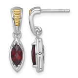 Shey Couture Sterling Silver Rhodium-Plated with 14K Accent Marquise Garnet Post Dangle Earrings, 22.3 mm