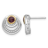 Shey Couture Sterling Silver Rhodium-Plated with 14K Accent Round Garnet Swirl Circle Stud Earrings, 12.55 mm