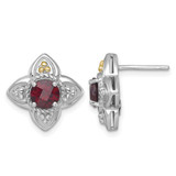 Shey Couture Sterling Silver Rhodium-Plated with 14K Accent Round Garnet Flower Stud Earrings, 15.25 mm