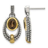 Shey Couture Sterling Silver Gold-Tone Flash Gold and Silver-Tone Antiqued Oval Bezel Smoky Quartz Post Dangle Earrings, 23 mm