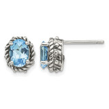 Shey Couture Sterling Silver Antiqued Oval Blue Topaz Stud Earrings, 10 mm