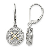 Shey Couture Sterling Silver Rhodium-Plated with 14K Accent 0.12ct Diamond Leverback Dangle Vintage Drop Earrings, 28 mm