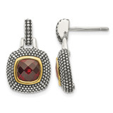 Shey Couture Sterling Silver Flash Gold and Silver-Tone Antiqued Garnet Drop Earrings, 16 mm
