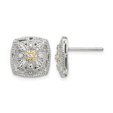 Shey Couture Sterling Silver Rhodium-Plated with 14K Accent 0.06ct Diamond Stud Earrings, 11 mm