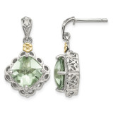 Shey Couture Sterling Silver Rhodium-Plated with 14K Accent Cushion Green Quartz Post Dangle Earrings, 25 mm