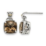 Shey Couture Sterling Silver with 14K Accent Antiqued Cushion Smoky Quartz Dangle Earrings, 15 mm