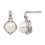 Shey Couture Sterling Silver Rhodium-Plated with 14K Accent 7.5-8 mm Cultured Freshwater Pearl and 0.04ct Diamond Dangle Earrings, 17 mm Long
