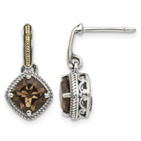 Shey Couture Sterling Silver with 14K Accent Antiqued Cushion Smoky Quartz Post Dangle Earrings, 18 mm