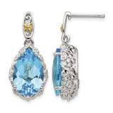 Shey Couture Sterling Silver Rhodium-Plated with 14K Accent Pear Shaped Blue Topaz Post Dangle Earrings, 27 mm