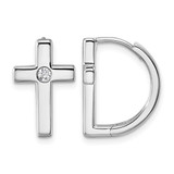White Ice Sterling Silver Rhodium-Plated Hinged 0.103ct Diamond Cross Hoop Earrings, 17 mm