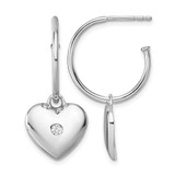 White Ice Sterling Silver Rhodium-Plated 0.103ct Diamond Heart C-Hoop Drop Earrings, 28.5 mm