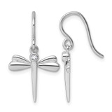 White Ice Sterling Silver Rhodium-Plated 0.05ct Diamond Dragonfly Dangle French Wire Earrings, 18.65 mm