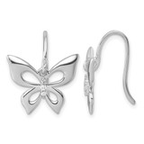 White Ice Sterling Silver Rhodium-Plated 0.062ct Diamond Butterfly Dangle French Wire Earrings, 12.75 mm