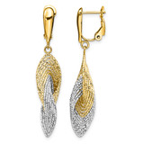 14K Yellow Gold with Rhodium Polished and Diamond-Cut Twisted Dangle Omega Back Post Drop Earrings
