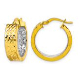 14K Yellow Gold & Rhodium Polished and Diamond-Cut Square Tube Circle Hoop Earrings